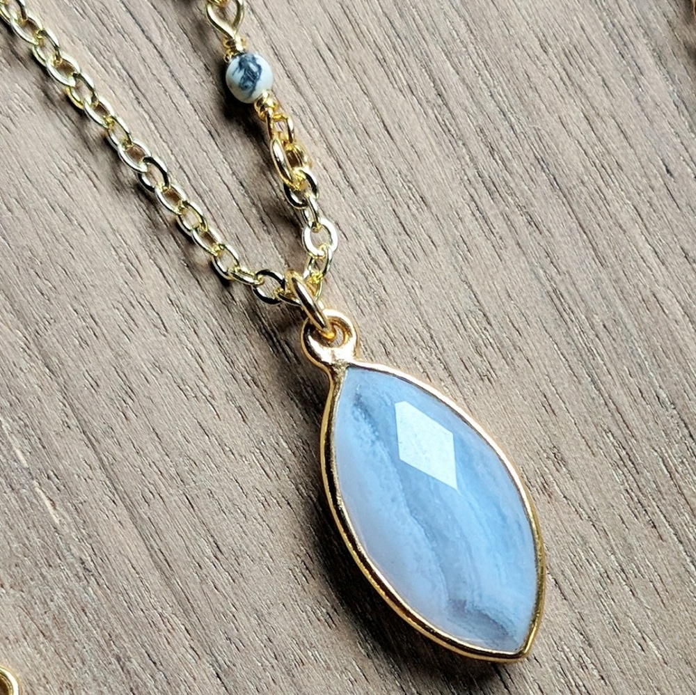 ๐LAST 1๐ Blue Agate 14k Gold Plate Necklace - Picture 4 of 5